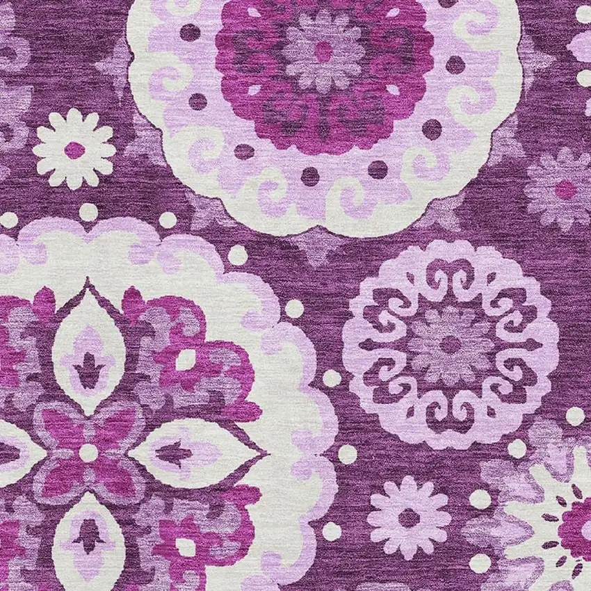 Eggplant And Ivory Medallion Washable Area Rug With UV Protection Photo 3