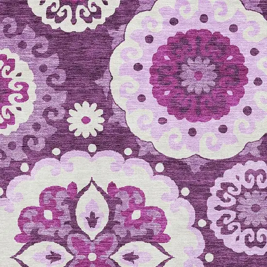 Eggplant And Ivory Medallion Washable Area Rug With UV Protection Photo 3