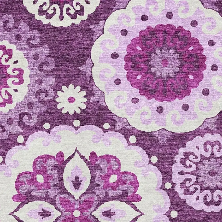 Eggplant And Ivory Medallion Washable Area Rug With UV Protection Photo 3