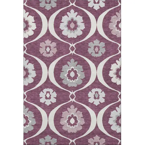 Eggplant And Ivory Medallion Washable Area Rug With UV Protection Photo 4