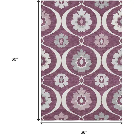 Eggplant And Ivory Medallion Washable Area Rug With UV Protection Photo 3