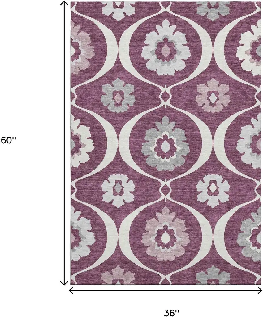 Eggplant And Ivory Medallion Washable Area Rug With UV Protection Photo 3