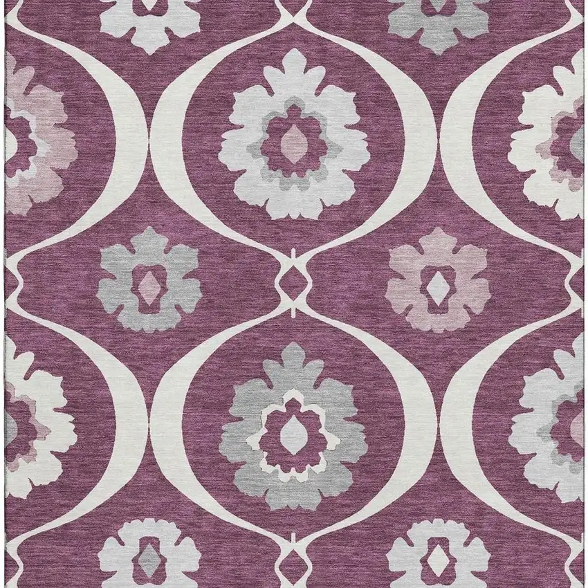 Eggplant And Ivory Medallion Washable Area Rug With UV Protection Photo 3