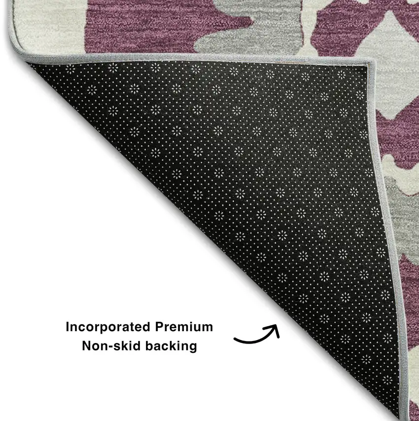 Eggplant And Ivory Medallion Washable Area Rug With UV Protection Photo 7