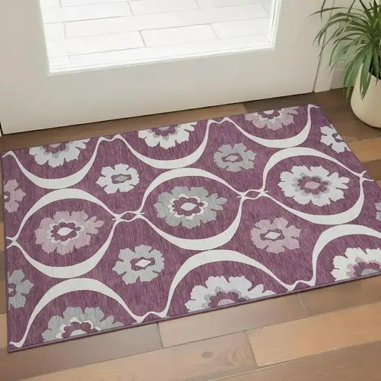 Eggplant And Ivory Medallion Washable Area Rug With UV Protection Photo 1