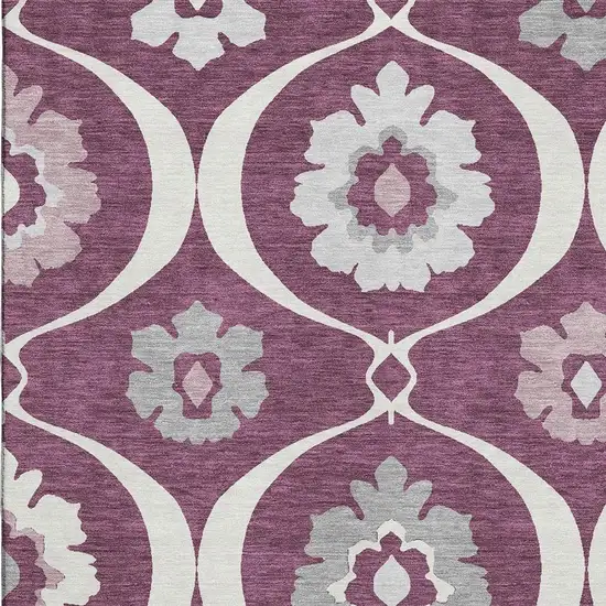 Eggplant And Ivory Medallion Washable Area Rug With UV Protection Photo 3