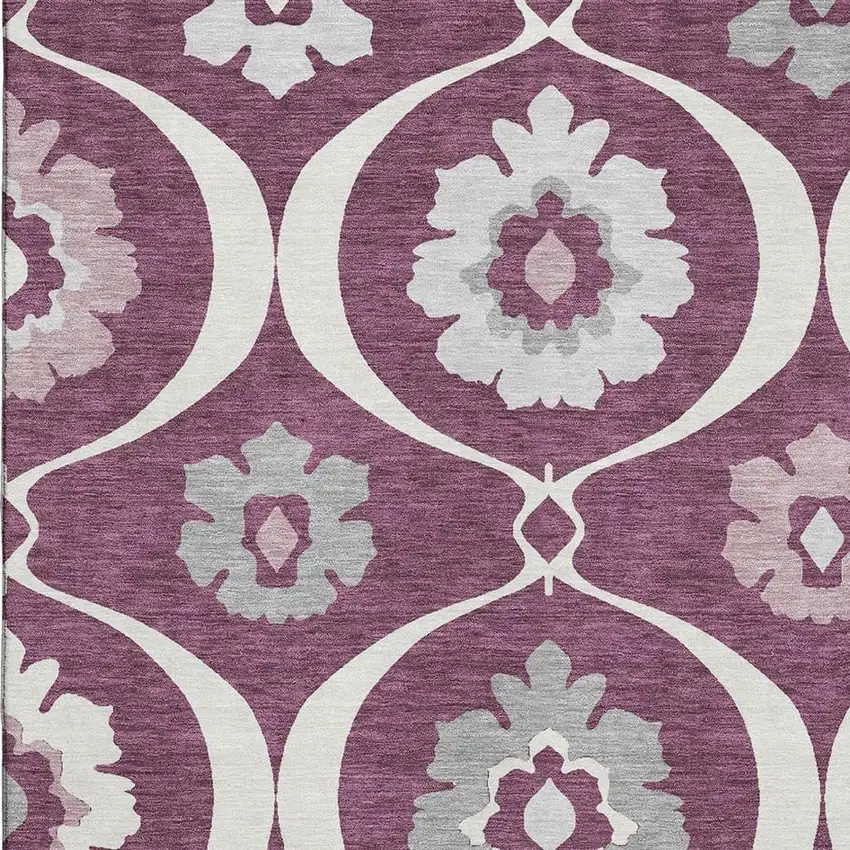 Eggplant And Ivory Medallion Washable Area Rug With UV Protection Photo 3