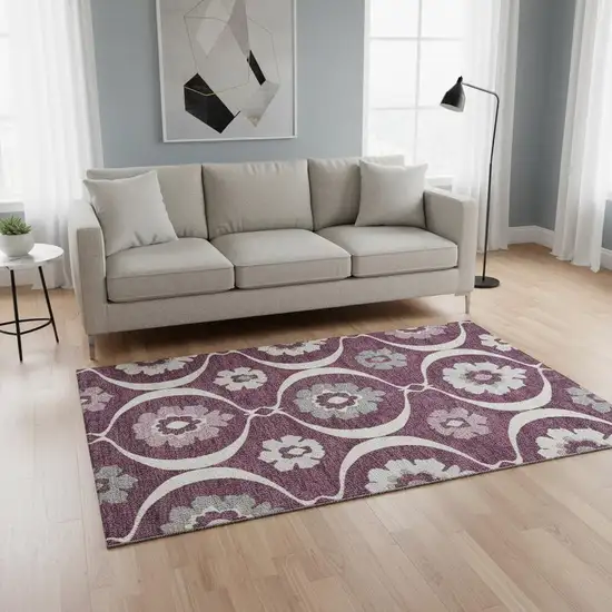 Eggplant And Ivory Medallion Washable Area Rug With UV Protection Photo 2