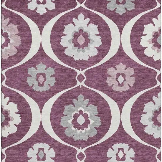 Eggplant And Ivory Medallion Washable Area Rug With UV Protection Photo 4