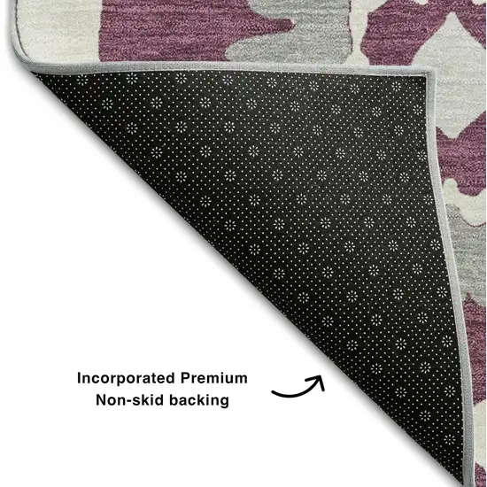 Eggplant And Ivory Medallion Washable Area Rug With UV Protection Photo 7