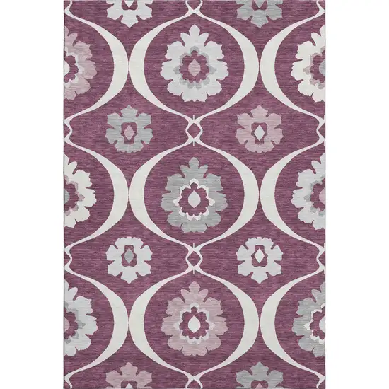 Eggplant And Ivory Medallion Washable Area Rug With UV Protection Photo 1