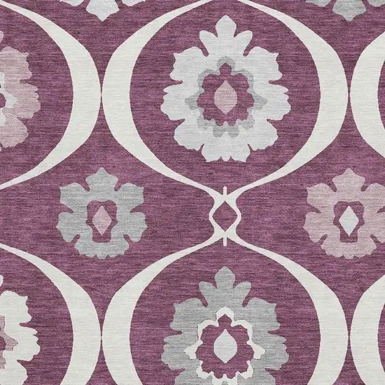 Eggplant And Ivory Medallion Washable Area Rug With UV Protection Photo 3