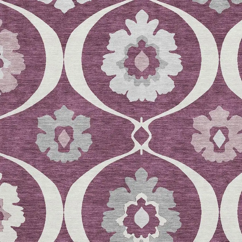 Eggplant And Ivory Medallion Washable Area Rug With UV Protection Photo 3