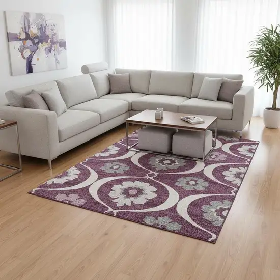 Eggplant And Ivory Medallion Washable Area Rug With UV Protection Photo 2