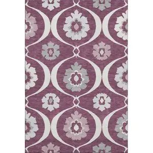 Photo of Eggplant And Ivory Medallion Washable Area Rug With UV Protection