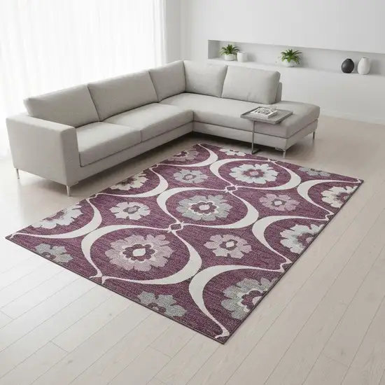 Eggplant And Ivory Medallion Washable Area Rug With UV Protection Photo 2