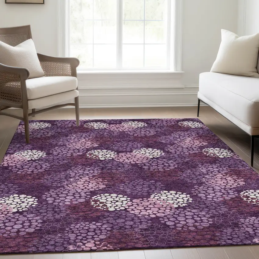 Eggplant And Ivory Polka Dot Washable Area Rug With UV Protection Photo 5