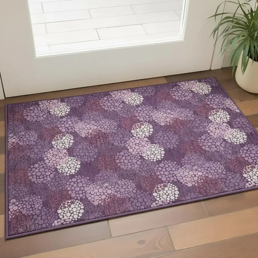 Eggplant And Ivory Polka Dot Washable Area Rug With UV Protection Photo 2