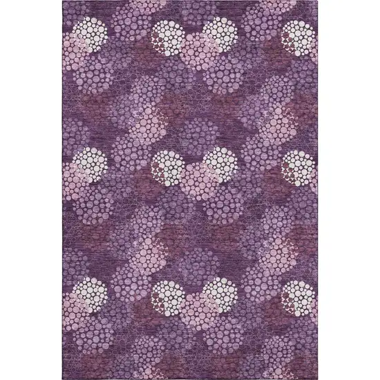 Eggplant And Ivory Polka Dot Washable Area Rug With UV Protection Photo 1