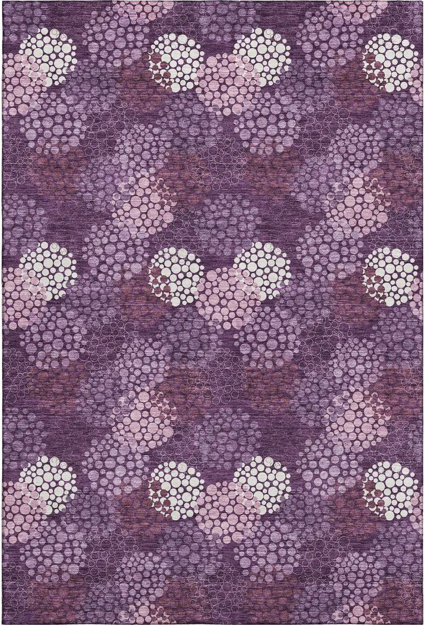 Eggplant And Ivory Polka Dot Washable Area Rug With UV Protection Photo 1