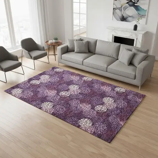 Eggplant And Ivory Polka Dot Washable Area Rug With UV Protection Photo 2