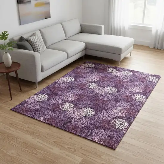 Eggplant And Ivory Polka Dot Washable Area Rug With UV Protection Photo 2