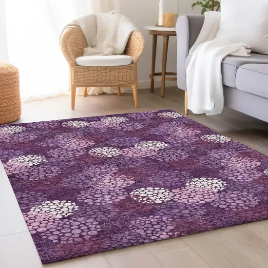 Eggplant And Ivory Polka Dot Washable Area Rug With UV Protection Photo 5
