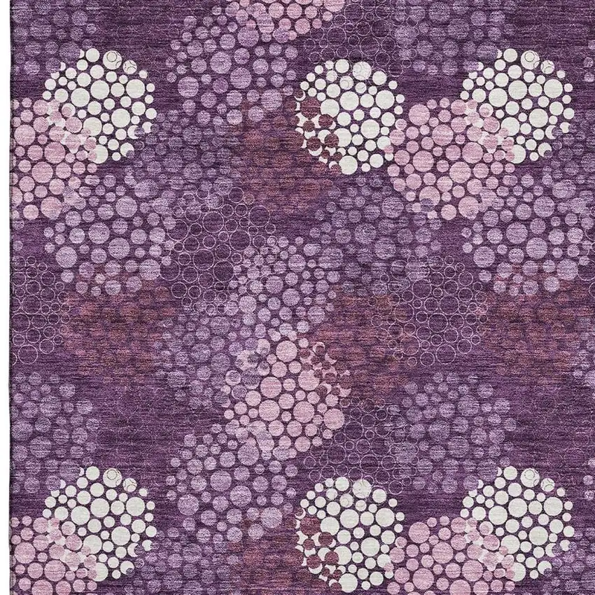Eggplant And Ivory Polka Dot Washable Area Rug With UV Protection Photo 3