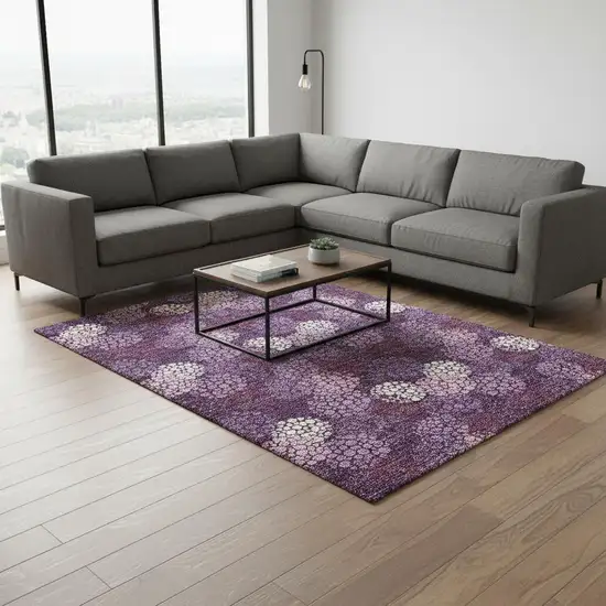 Eggplant And Ivory Polka Dot Washable Area Rug With UV Protection Photo 2