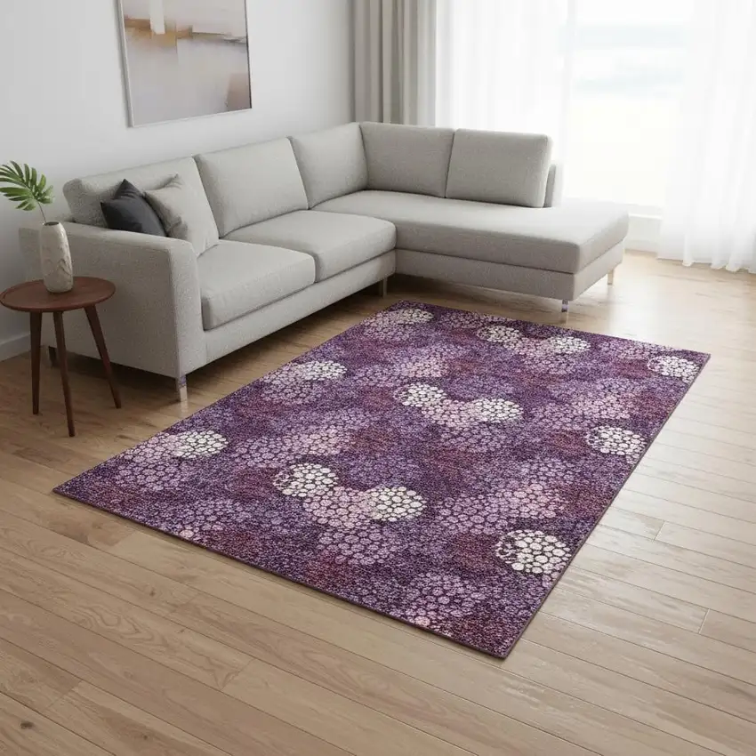 Eggplant And Ivory Polka Dot Washable Area Rug With UV Protection Photo 2