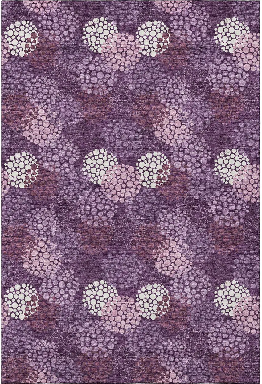Eggplant And Ivory Polka Dot Washable Area Rug With UV Protection Photo 4