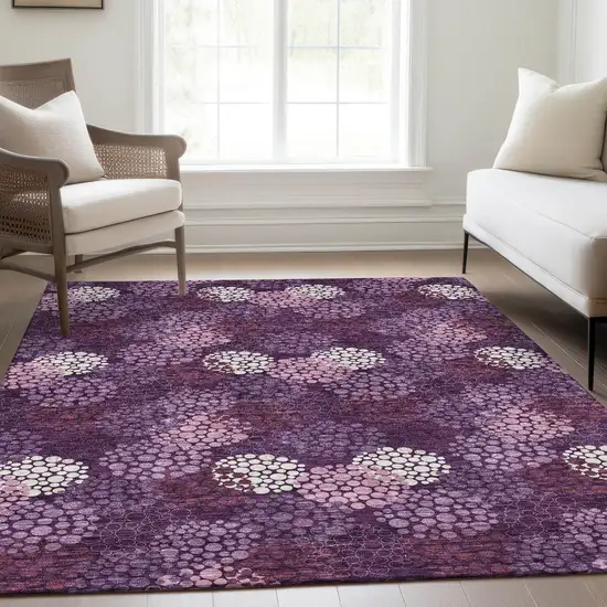 Eggplant And Ivory Polka Dot Washable Area Rug With UV Protection Photo 6