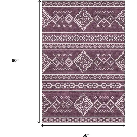 Eggplant And Ivory Southwestern Washable Area Rug With UV Protection Photo 3