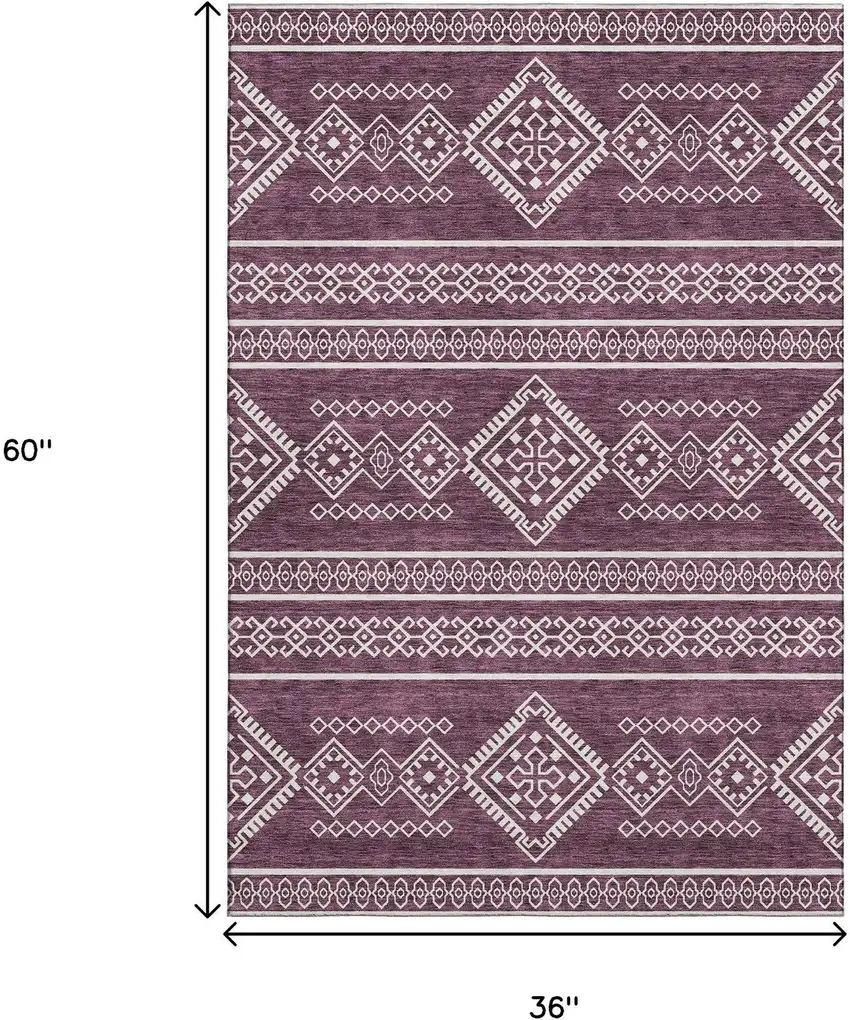 Eggplant And Ivory Southwestern Washable Area Rug With UV Protection Photo 3