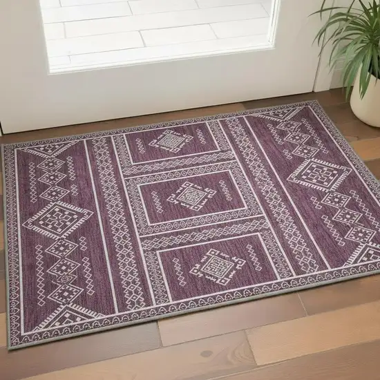 Eggplant And Ivory Southwestern Washable Area Rug With UV Protection Photo 2