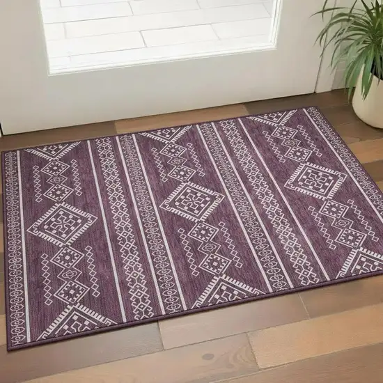 Eggplant And Ivory Southwestern Washable Area Rug With UV Protection Photo 1