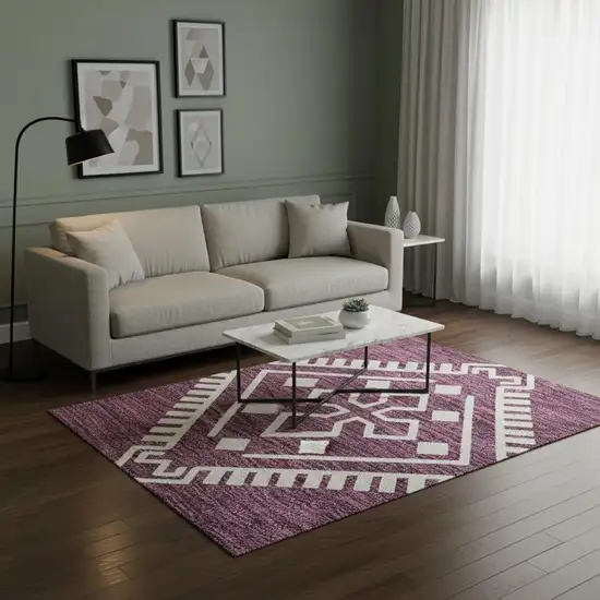 Eggplant And Ivory Southwestern Washable Area Rug With UV Protection Photo 2