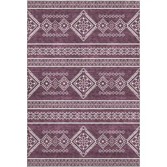 Eggplant And Ivory Southwestern Washable Area Rug With UV Protection Photo 1