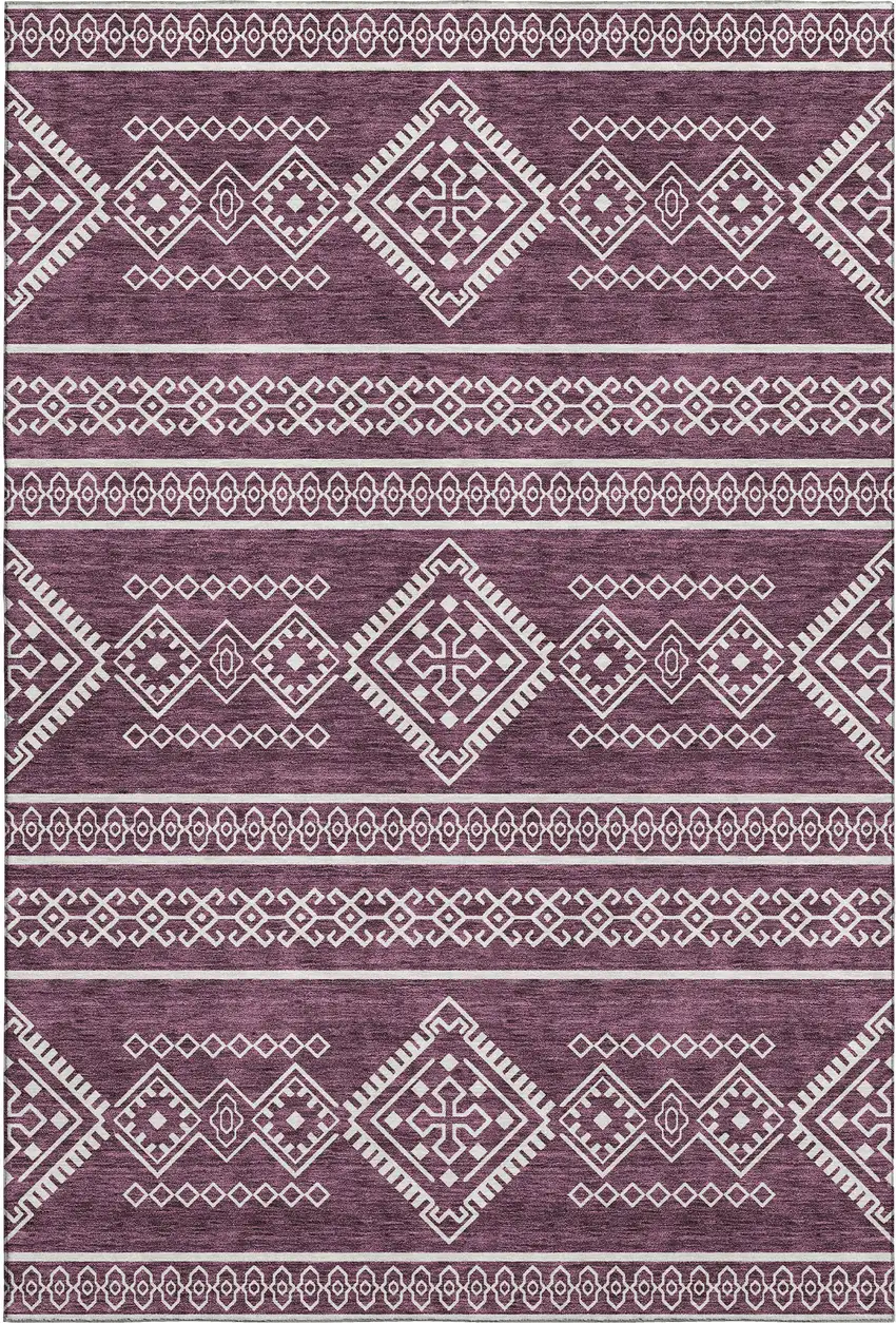 Eggplant And Ivory Southwestern Washable Area Rug With UV Protection Photo 1