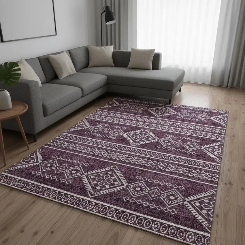 Eggplant And Ivory Southwestern Washable Area Rug With UV Protection Photo 2