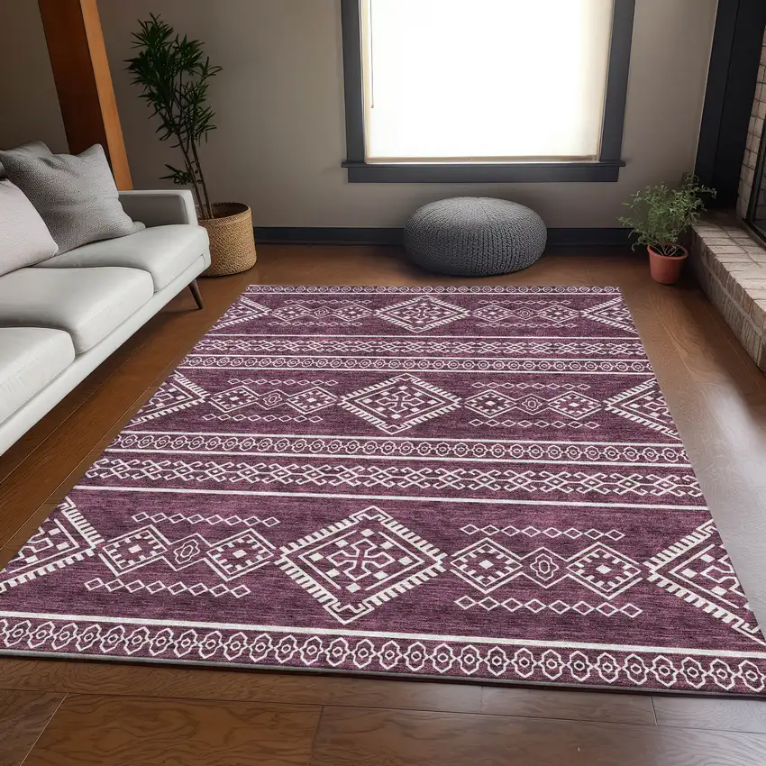Eggplant And Ivory Southwestern Washable Area Rug With UV Protection Photo 6