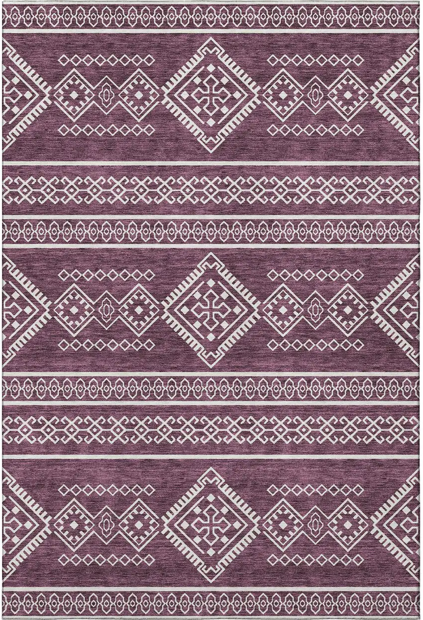 Eggplant And Ivory Southwestern Washable Area Rug With UV Protection Photo 4
