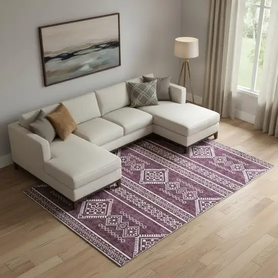 Eggplant And Ivory Southwestern Washable Area Rug With UV Protection Photo 1