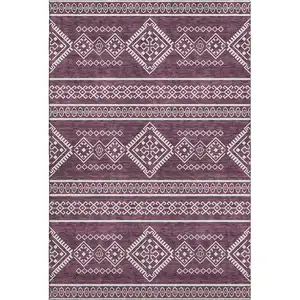 Photo of Eggplant And Ivory Southwestern Washable Area Rug With UV Protection