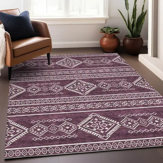 Eggplant And Ivory Southwestern Washable Area Rug With UV Protection Photo 5