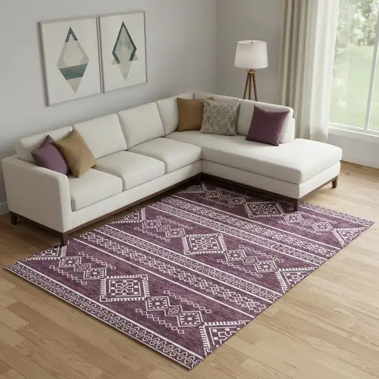Eggplant And Ivory Southwestern Washable Area Rug With UV Protection Photo 1