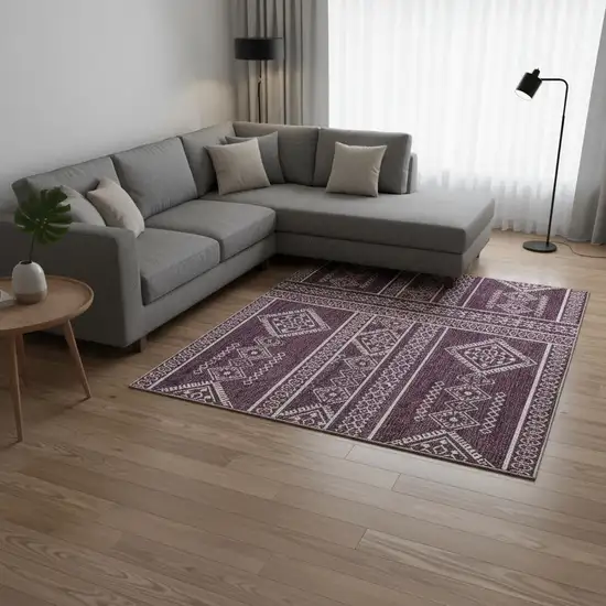 Eggplant And Ivory Southwestern Washable Area Rug With UV Protection Photo 2