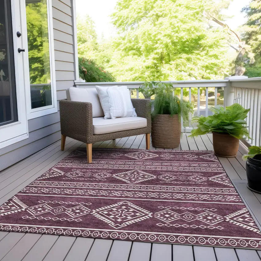 Eggplant And Ivory Southwestern Washable Indoor Outdoor Area Rug Photo 8