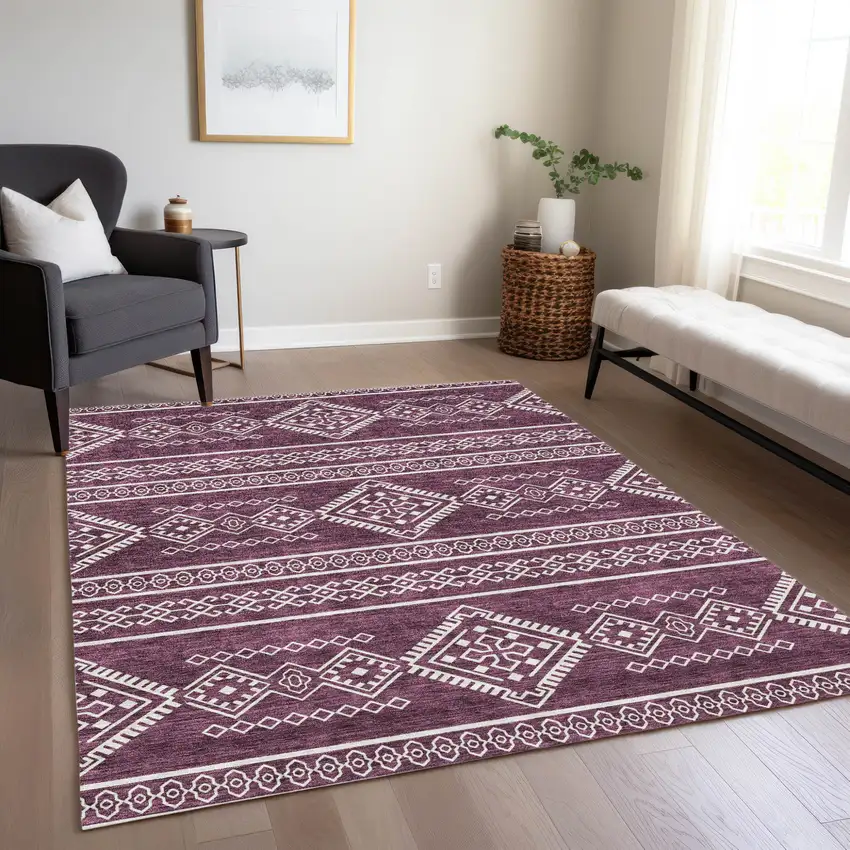 Eggplant And Ivory Southwestern Washable Indoor Outdoor Area Rug Photo 9
