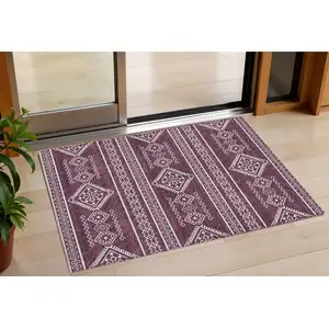 Photo of Eggplant And Ivory Southwestern Washable Indoor Outdoor Area Rug